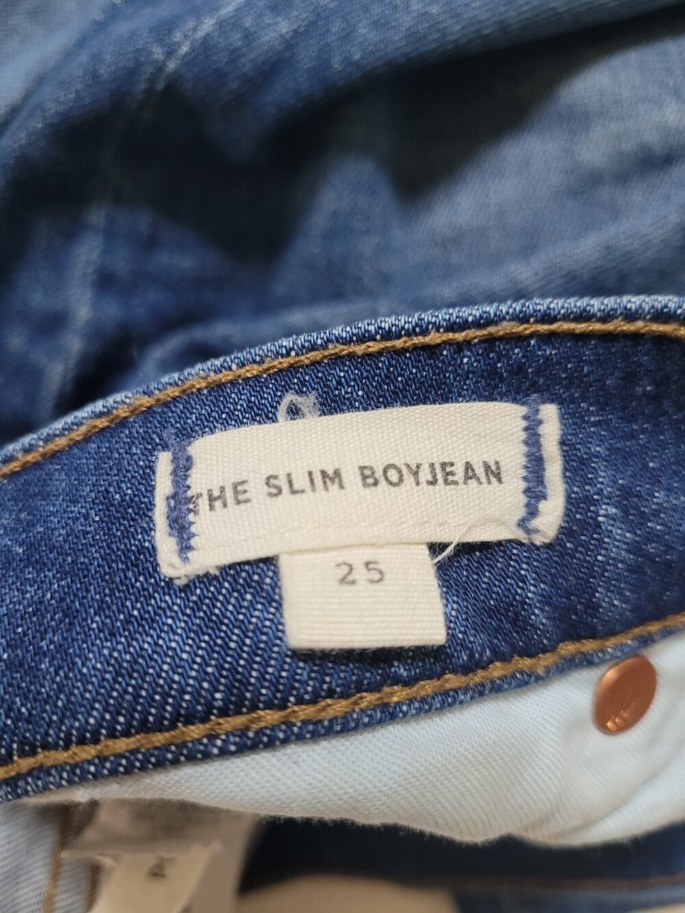 Madewell The Slim Boyjean Distressed Blue Denim Jeans Low Mid Rise Size 25 - Picture 9 of 13